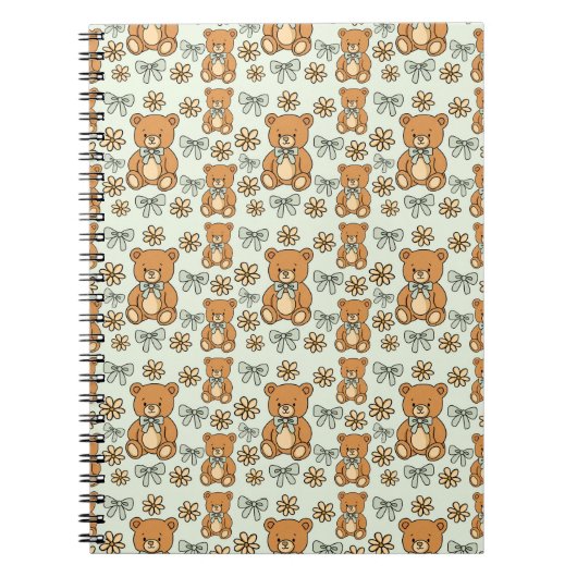 Carnet Hand-Drawn Coquette Teddy Bears Seamless Pattern (Devant)