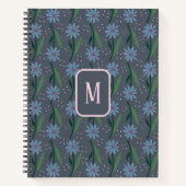 Carnet Hand-Drawn Dusty Blue Retro Daisy Monogram (Devant)