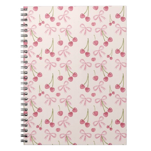 Carnet Hand-drawn Pink Cherry Coquette Seamless Pattern (Devant)