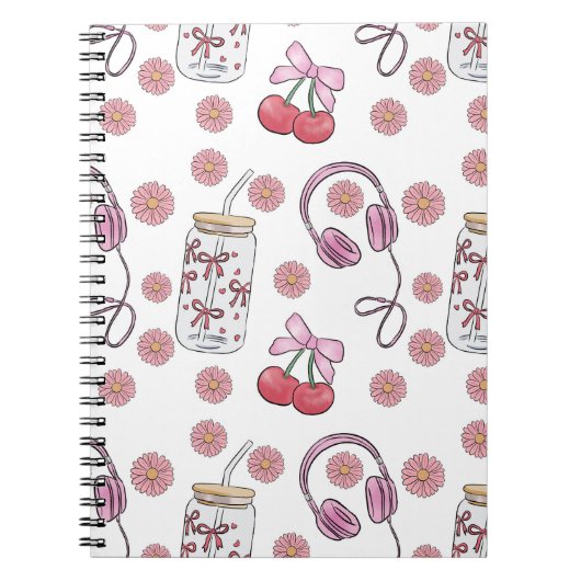 Carnet Hand-drawn Pink Girly Elements Seamless Pattern (Devant)
