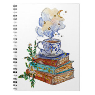 Carnet Hand Painted Magical Books Steaming Cup Watercolor