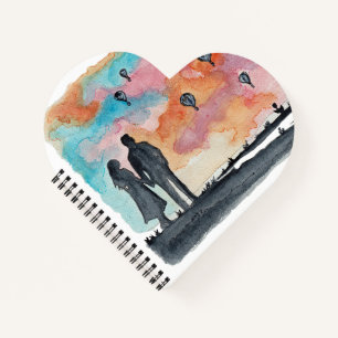 Carnet Hand Painted Romantic Couple Balloons Watercolor