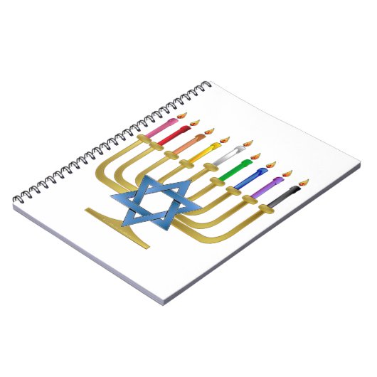 Carnet Hanoukka Rainbow Candles Gold Menorah (Côté gauche)