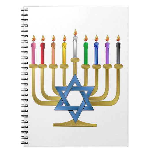 Carnet Hanoukka Rainbow Candles Gold Menorah (Devant)