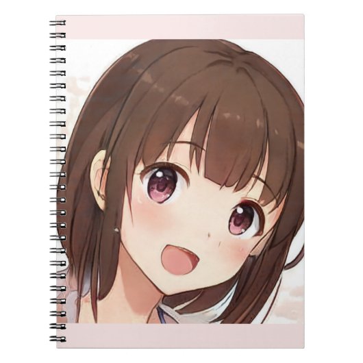 Carnet Happy anime fille mignonne manga cheveux brun yeux (Devant)