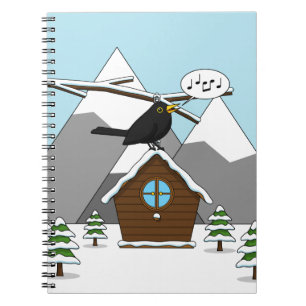 Carnet Happy Blackbird chanter dans le paysage hivernal