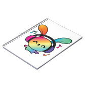 Carnet Happy Bunny avec écouteurs écoutant de la musique. (Côté gauche)