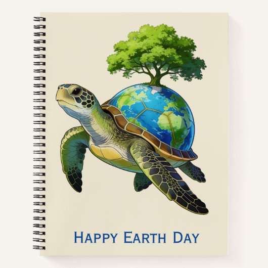 Carnet Happy Earth Day Turtle Planet and Tree (Devant)