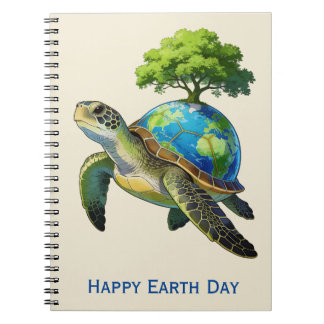 Carnet Happy Earth Day Turtle Planet and Tree
