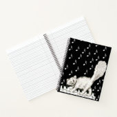 Carnet Happy Fluffy White Cat sur Piano Keys Notes musica (Intérieur)