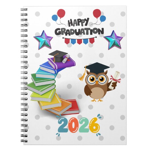Carnet Happy Graduation 2026 - Cute Owl & Books (Devant)