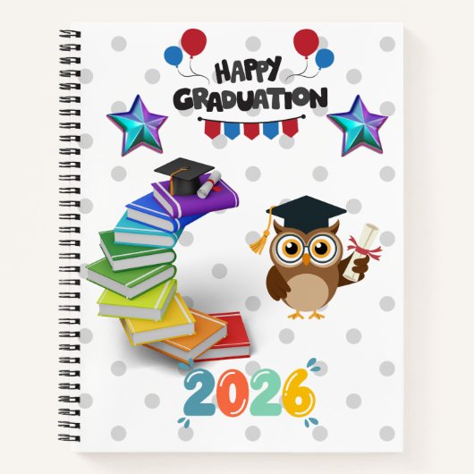 Carnet Happy Graduation 2026 - Cute Owl & Books (Devant)