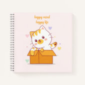 Carnet Happy Mind Happy Life Cute Cat Illustration (Devant)