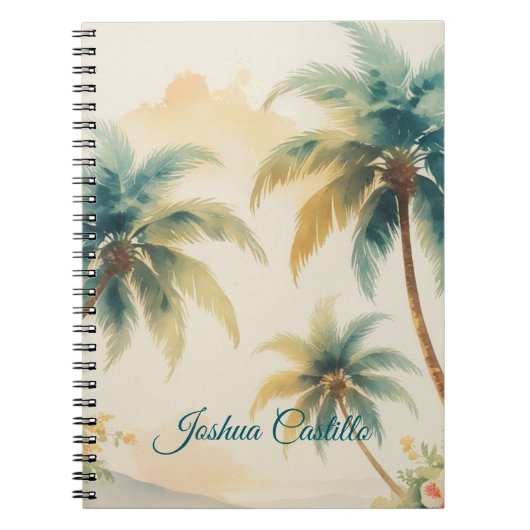 Carnet Hawaii Palmiers Calligraphie Simple Nom Profession (Devant)