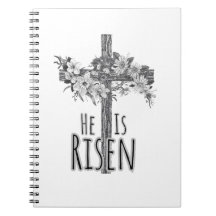 He Is Risen Floral Cross Notebook