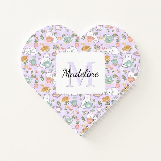 Carnet Heart Tea & Bookish Cats Notebook Personalized (Dos)