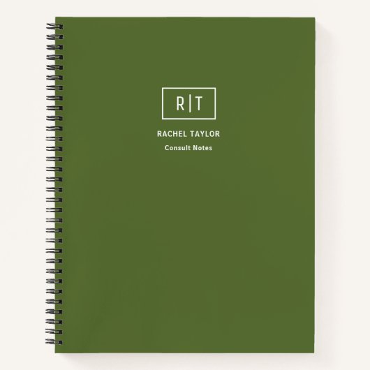 Carnet Hebdomadaire mensuel moderne vert olive foncé Mono (Devant)