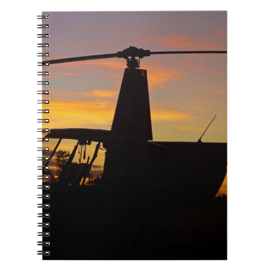 Carnet hélicoptère Robinson R44 au coucher du soleil (Devant)