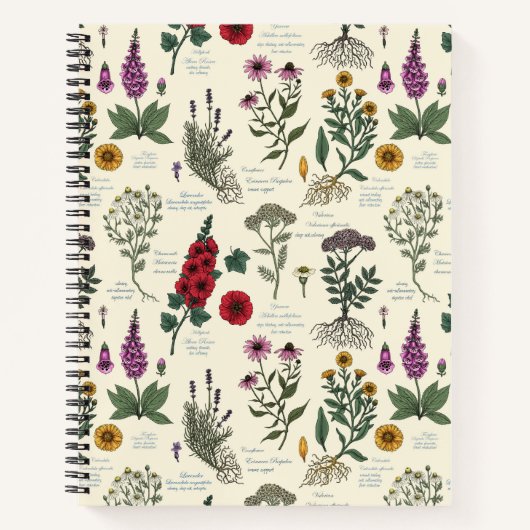 Carnet Herbier de jardin médicinal sur fond blanc cassé (Devant)