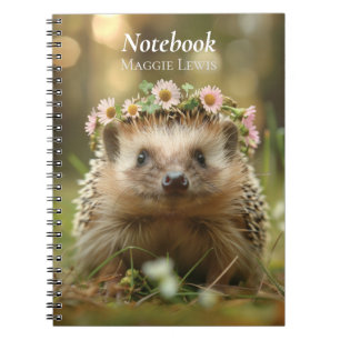 Carnet Hérisson mignon avec une couronne de fleurs