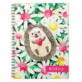 Carnet Hérisson mignon en Fleurs rose Jaune Personnalisé (Devant)