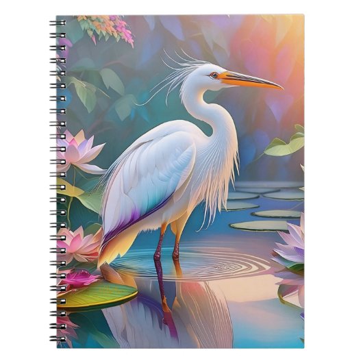 Carnet Héron blanc à bec orange, oiseau de fantaisie (Devant)