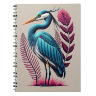 Carnet Héron bleu avec quelques plumes roses Serene Wildl
