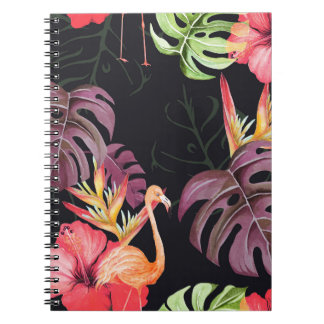 Carnet Hibiscus, Flamants roses, Aquarelle Motif tropical