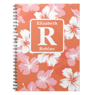 Carnet Hibiscus orange tropical personnalisé Monogramme