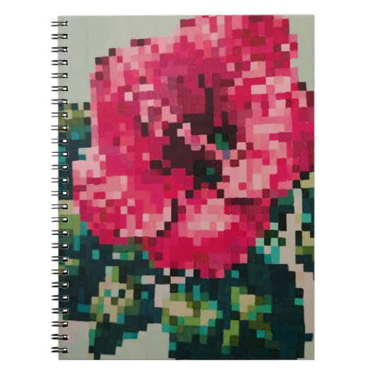 Carnet Hibiscus rose en couleurs pixels douces (Devant)