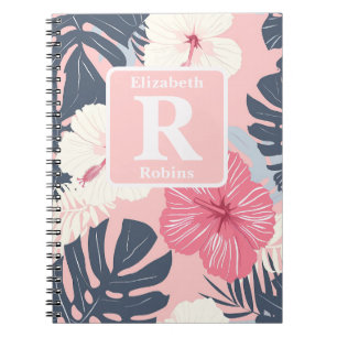 Carnet Hibiscus rose tropical personnalisé Monogramme