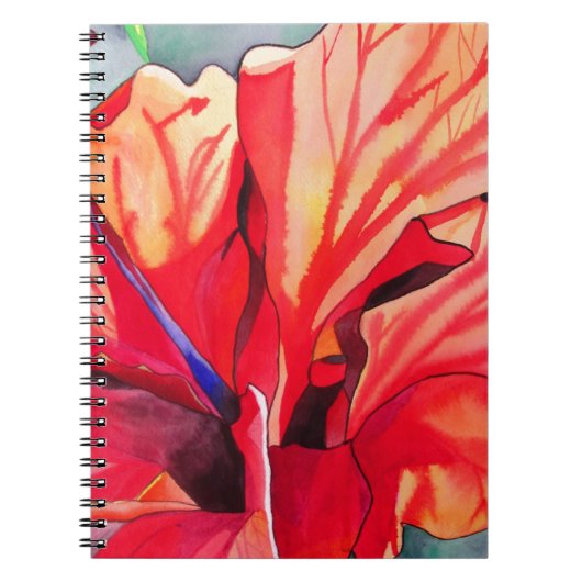 Carnet Hibiscus rouge fleurs tropicales aquarelle art (Devant)