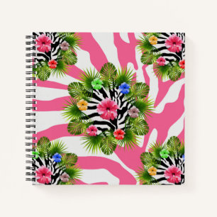 Carnet Hibiscus tropical et rayures exotiques de zèbre ro