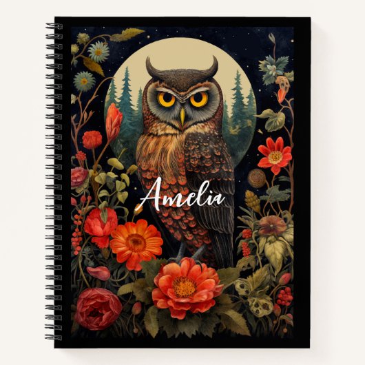 Carnet Hibou la nuit avec une pleine lune (Devant)