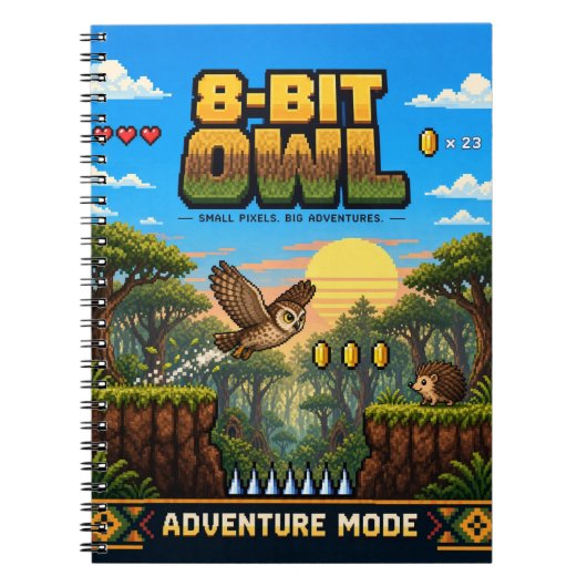 Carnet Hibou, Pixel Art Rétro 8 Bits (Devant)