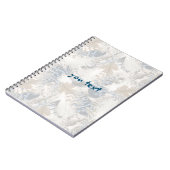 Carnet hibou Plumes, gris, beige et bleu, oiseau, léger, (Côté gauche)