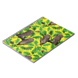 Carnet Hiboux dans la forêt sur fond jaune citron