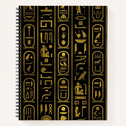 Carnet Hiéroglyphes de l'or antique égyptien sur le noir (Devant)