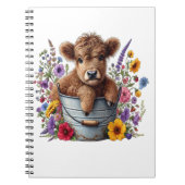 Carnet Highland Cow in Flower Bucket Png, Cute (Devant)