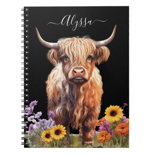 Carnet Highland Cow Rustic Floral Garden Découpage (Devant)