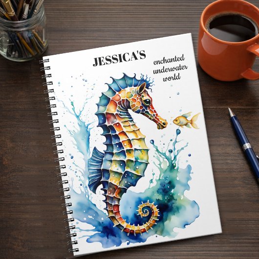 Carnet Hippocampe aquarelle coloré côtier