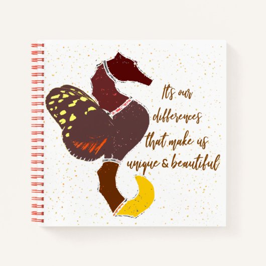 Carnet hippocampe aux ailes papillon citation texte brun (Devant)