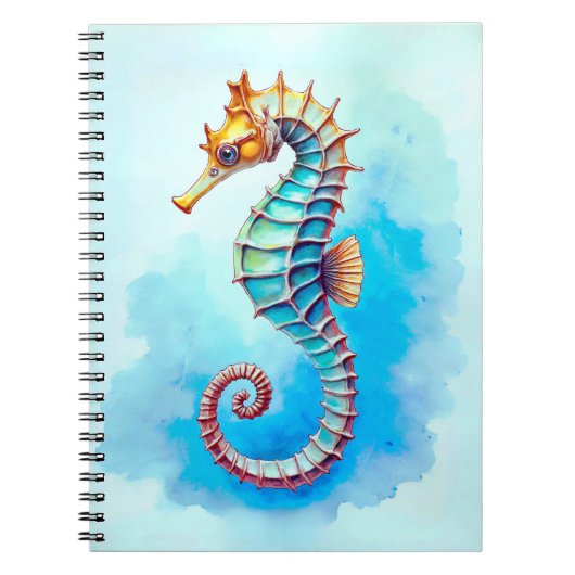 Carnet Hippocampe d'aquarelle sur Turquoise (Devant)