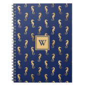 Carnet Hippocampes en élégant marine et initiale monogram (Devant)