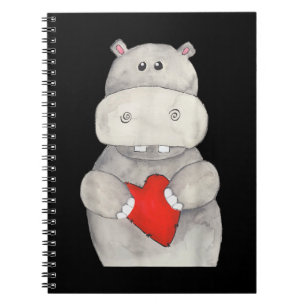 Carnet Hippopotame mignon tenant le coeur Love Hippo