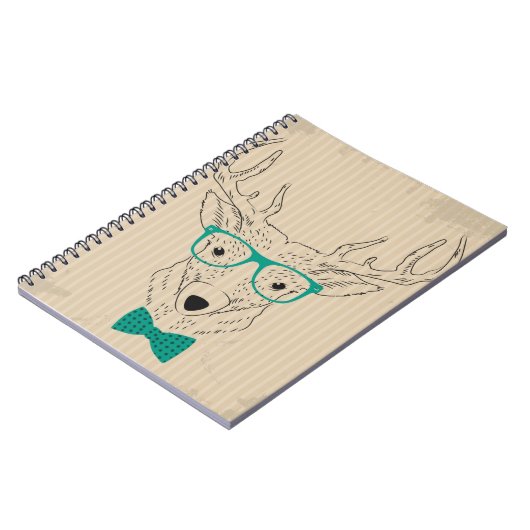 Carnet Hipster Reindeer Elk avec des lunettes grungy Noël (Côté gauche)