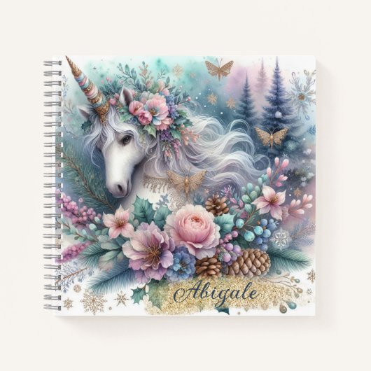Carnet Hiver Unicorne Magique Scène 1 - Personnaliser (Devant)