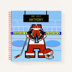 Carnet Hockey sur glace initial personnalisé