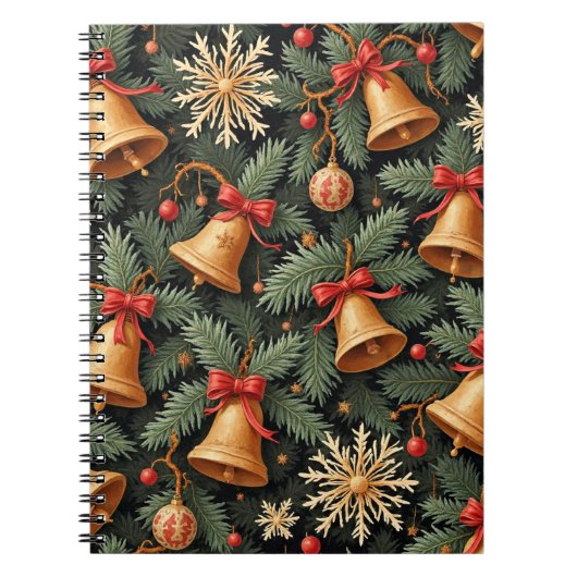 Carnet Holiday Bells, Decorative Christmas Pattern, (Devant)