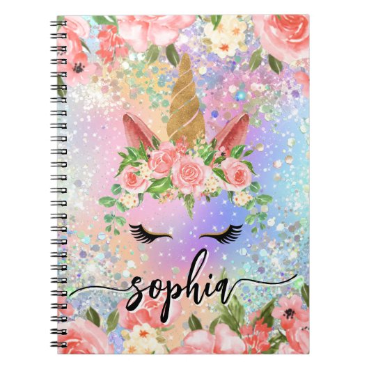 Carnet Holographique Iridescente Parties scintillant Flor (Devant)